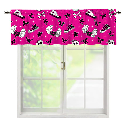 Pink Emo Symbols Pattern Print Window Valance