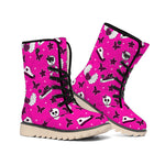 Pink Emo Symbols Pattern Print Winter Boots