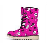 Pink Emo Symbols Pattern Print Winter Boots