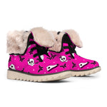 Pink Emo Symbols Pattern Print Winter Boots
