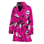 Pink Emo Symbols Pattern Print Women's Bathrobe