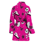 Pink Emo Symbols Pattern Print Women's Bathrobe
