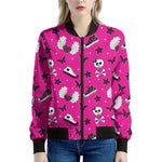 Pink Emo Symbols Pattern Print Women's Bomber Jacket