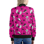 Pink Emo Symbols Pattern Print Women's Bomber Jacket