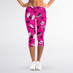 Pink Emo Symbols Pattern Print Women's Capri Leggings