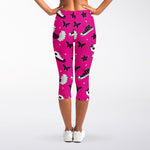 Pink Emo Symbols Pattern Print Women's Capri Leggings