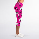 Pink Emo Symbols Pattern Print Women's Capri Leggings