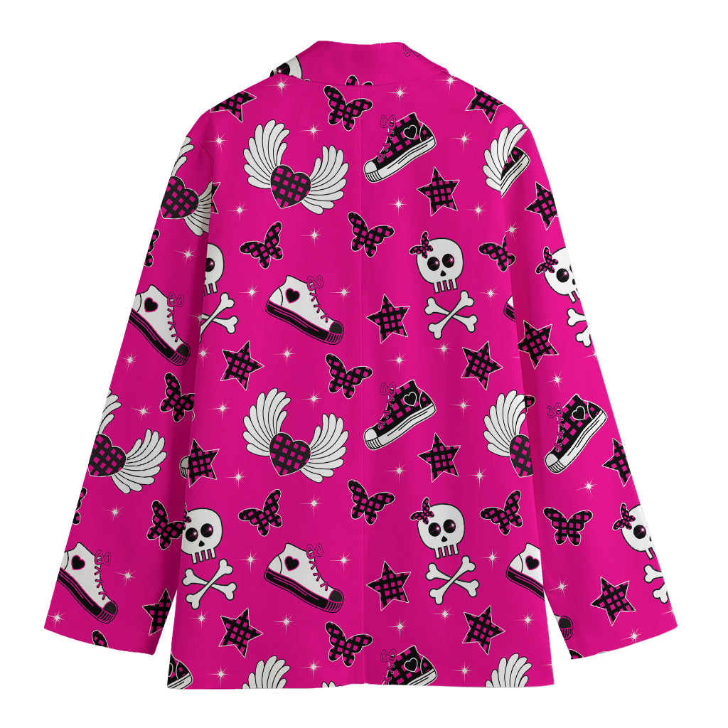 Pink Emo Symbols Pattern Print Women's Cotton Blazer