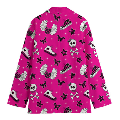Pink Emo Symbols Pattern Print Women's Cotton Blazer