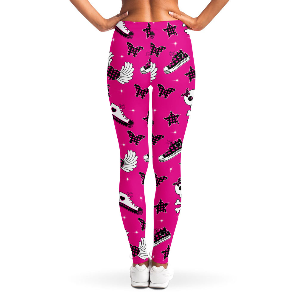 Pink Emo Symbols Pattern Print Women's Leggings