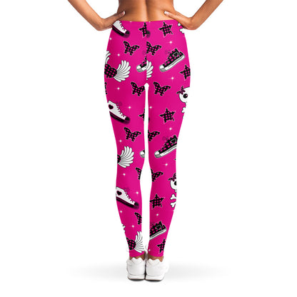 Pink Emo Symbols Pattern Print Women's Leggings