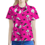 Pink Emo Symbols Pattern Print Women's Polo Shirt