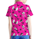 Pink Emo Symbols Pattern Print Women's Polo Shirt
