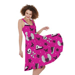 Pink Emo Symbols Pattern Print Women's Sleeveless Dress