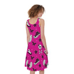 Pink Emo Symbols Pattern Print Women's Sleeveless Dress