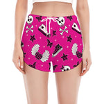 Pink Emo Symbols Pattern Print Women's Split Running Shorts