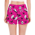 Pink Emo Symbols Pattern Print Women's Split Running Shorts