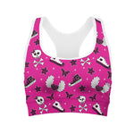Pink Emo Symbols Pattern Print Women's Sports Bra