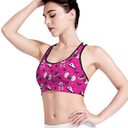 Pink Emo Symbols Pattern Print Women's Sports Bra