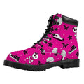 Pink Emo Symbols Pattern Print Padded Collar Lace Up Boots