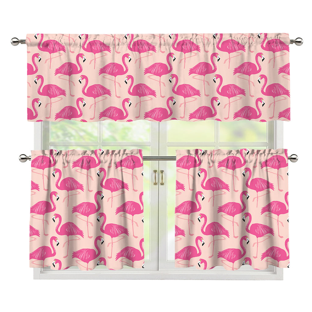 Pink Flamingo Pattern Print 3 Piece Kitchen Curtains