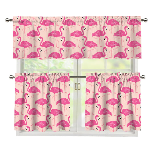 Pink Flamingo Pattern Print 3 Piece Kitchen Curtains
