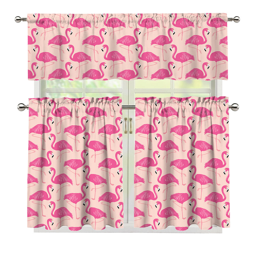Pink Flamingo Pattern Print 3 Piece Kitchen Curtains
