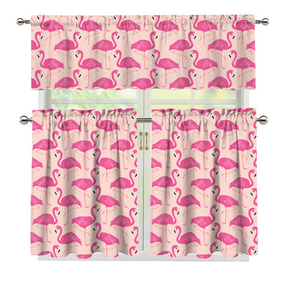 Pink Flamingo Pattern Print 3 Piece Kitchen Curtains