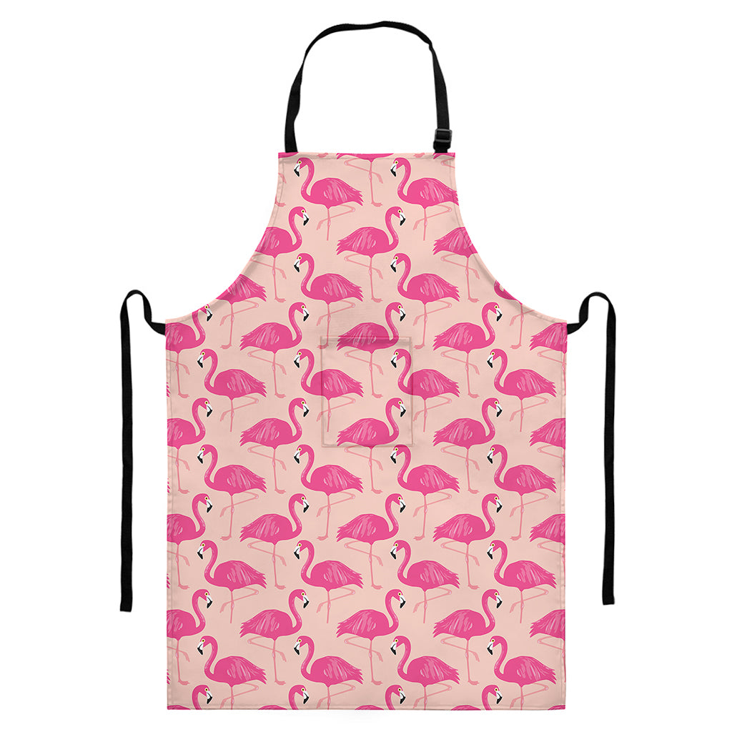 Pink Flamingo Pattern Print Bib Apron With Pocket