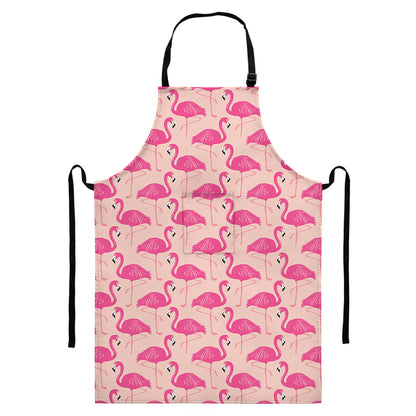 Pink Flamingo Pattern Print Bib Apron With Pocket