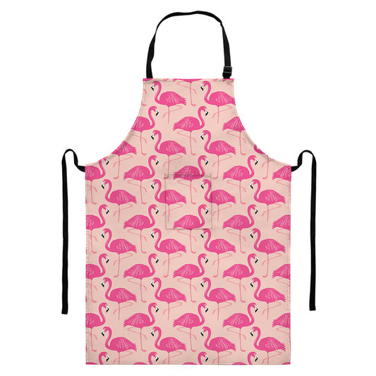 Pink Flamingo Pattern Print Bib Apron With Pocket