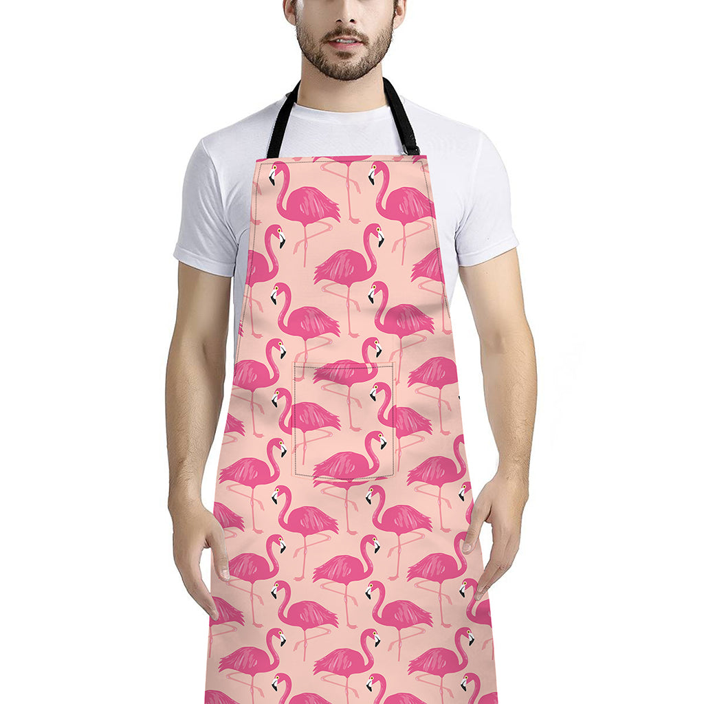 Pink Flamingo Pattern Print Bib Apron With Pocket
