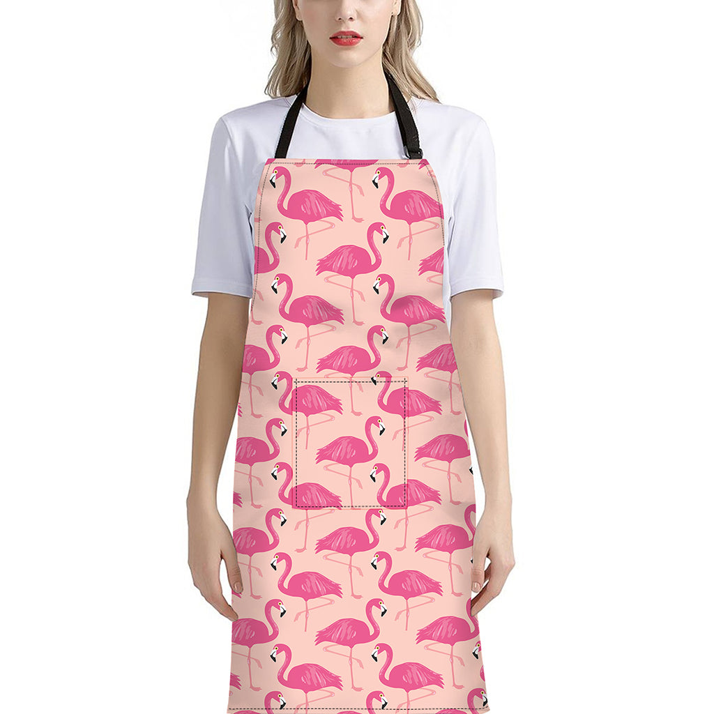 Pink Flamingo Pattern Print Bib Apron With Pocket