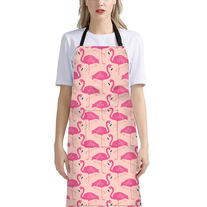 Pink Flamingo Pattern Print Bib Apron With Pocket