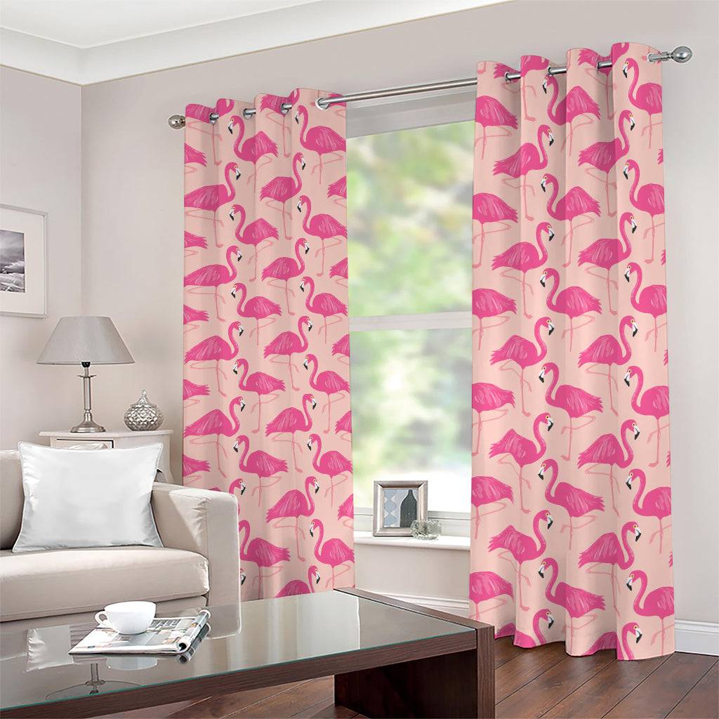 Pink Flamingo Pattern Print Blackout Grommet Curtains