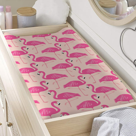 Pink Flamingo Pattern Print Changing Pad Cover