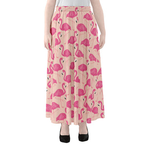 Pink Flamingo Pattern Print Chiffon Maxi Skirt