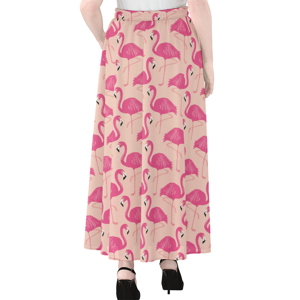 Pink Flamingo Pattern Print Chiffon Maxi Skirt