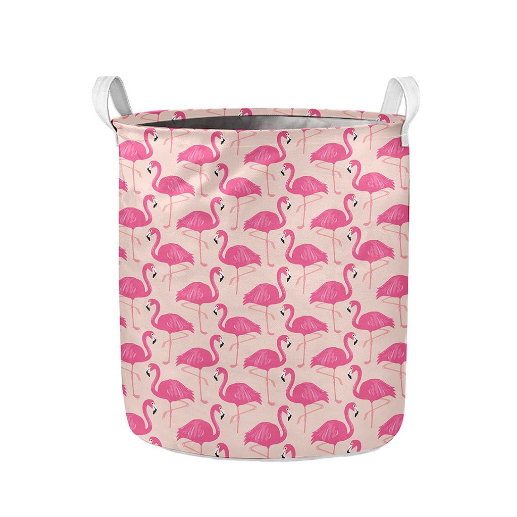 Pink Flamingo Pattern Print Collapsible Laundry Basket