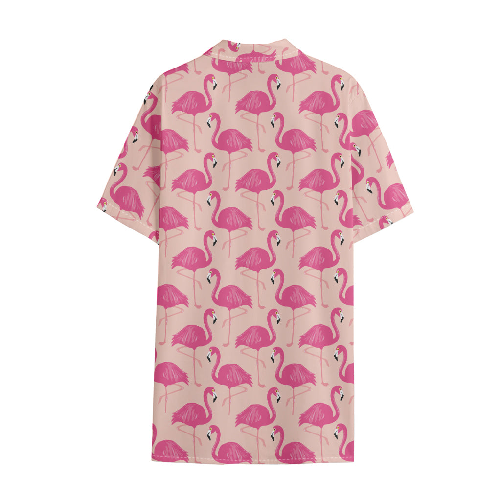 Pink Flamingo Pattern Print Cotton Hawaiian Shirt