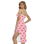 Pink Flamingo Pattern Print Cross Back Cami Dress