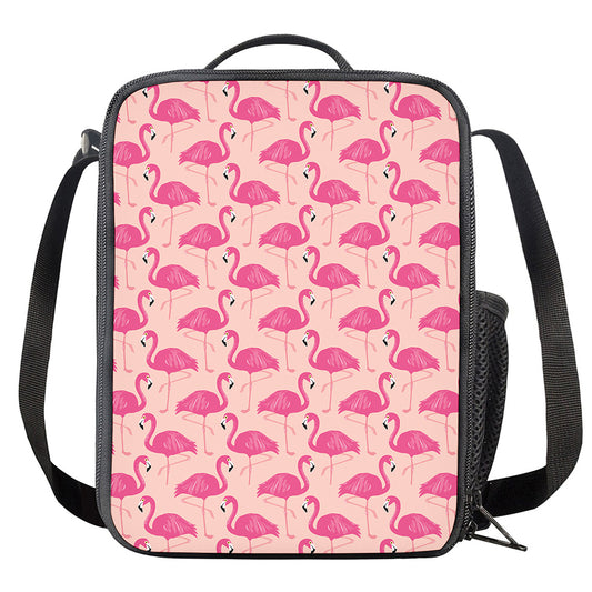 Pink Flamingo Pattern Print Crossbody Lunch Bag