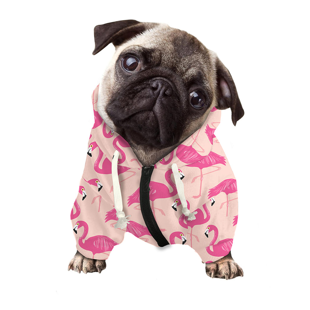 Pink Flamingo Pattern Print Dog Zip Up Hoodie
