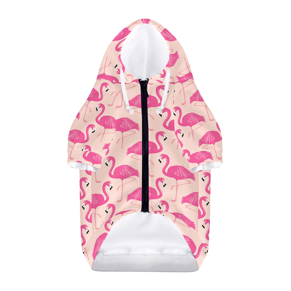 Pink Flamingo Pattern Print Dog Zip Up Hoodie