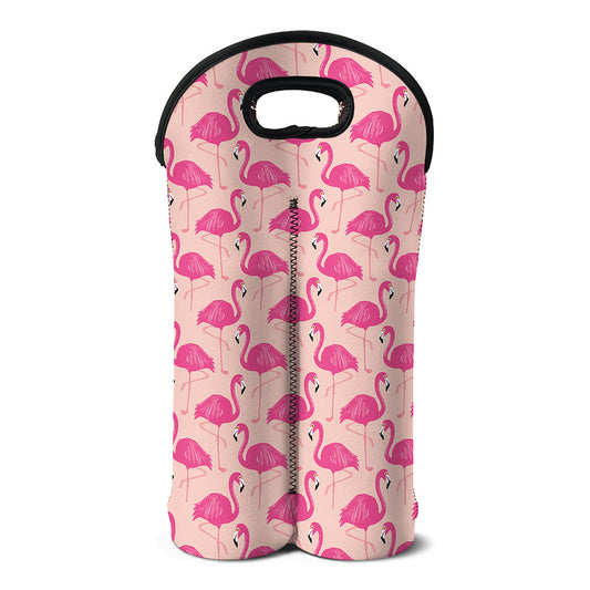 Pink Flamingo Pattern Print Double Neoprene Wine Tote