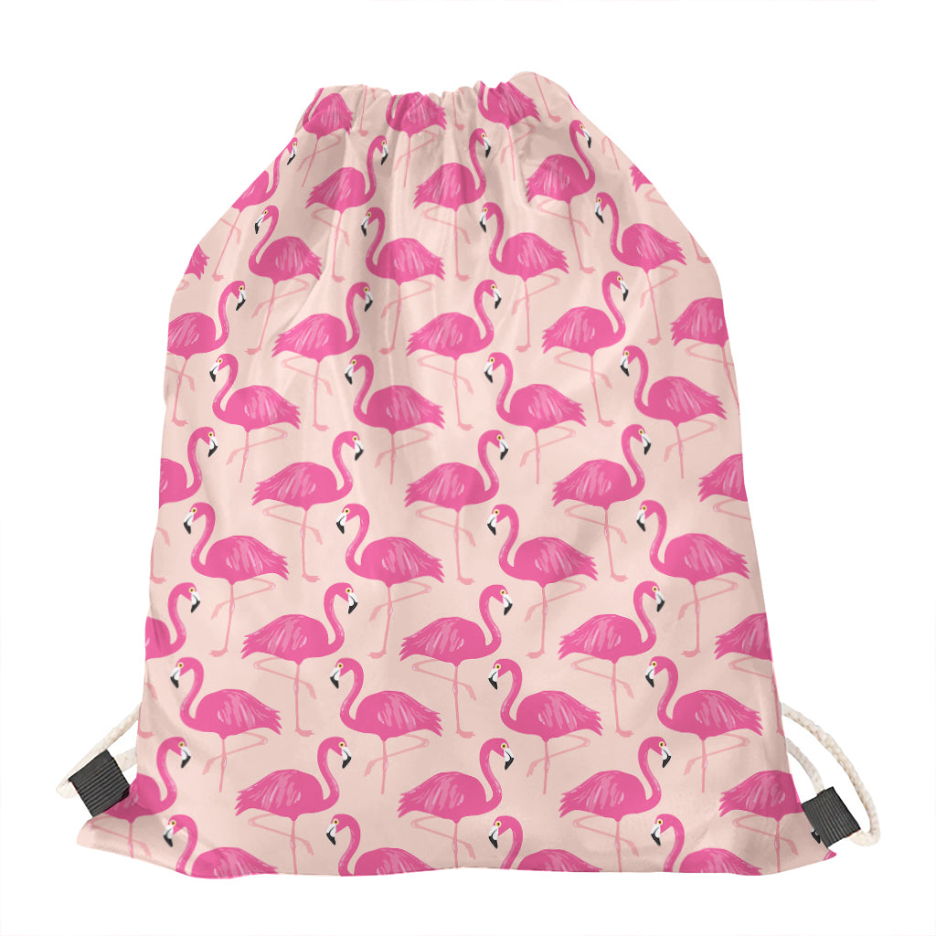 Pink Flamingo Pattern Print Drawstring Bag