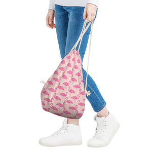 Pink Flamingo Pattern Print Drawstring Bag