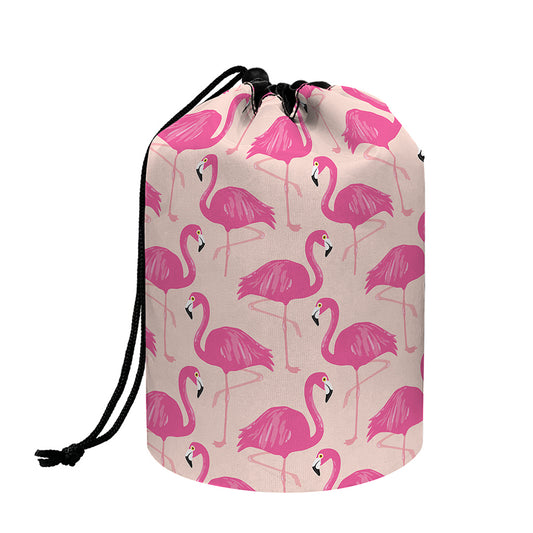 Pink Flamingo Pattern Print Drawstring Makeup Bag