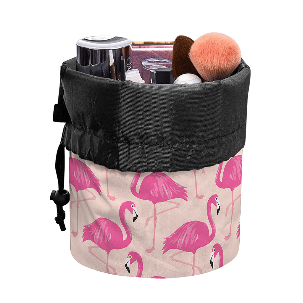 Pink Flamingo Pattern Print Drawstring Makeup Bag