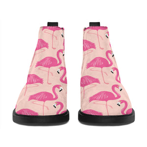 Pink Flamingo Pattern Print Flat Ankle Boots